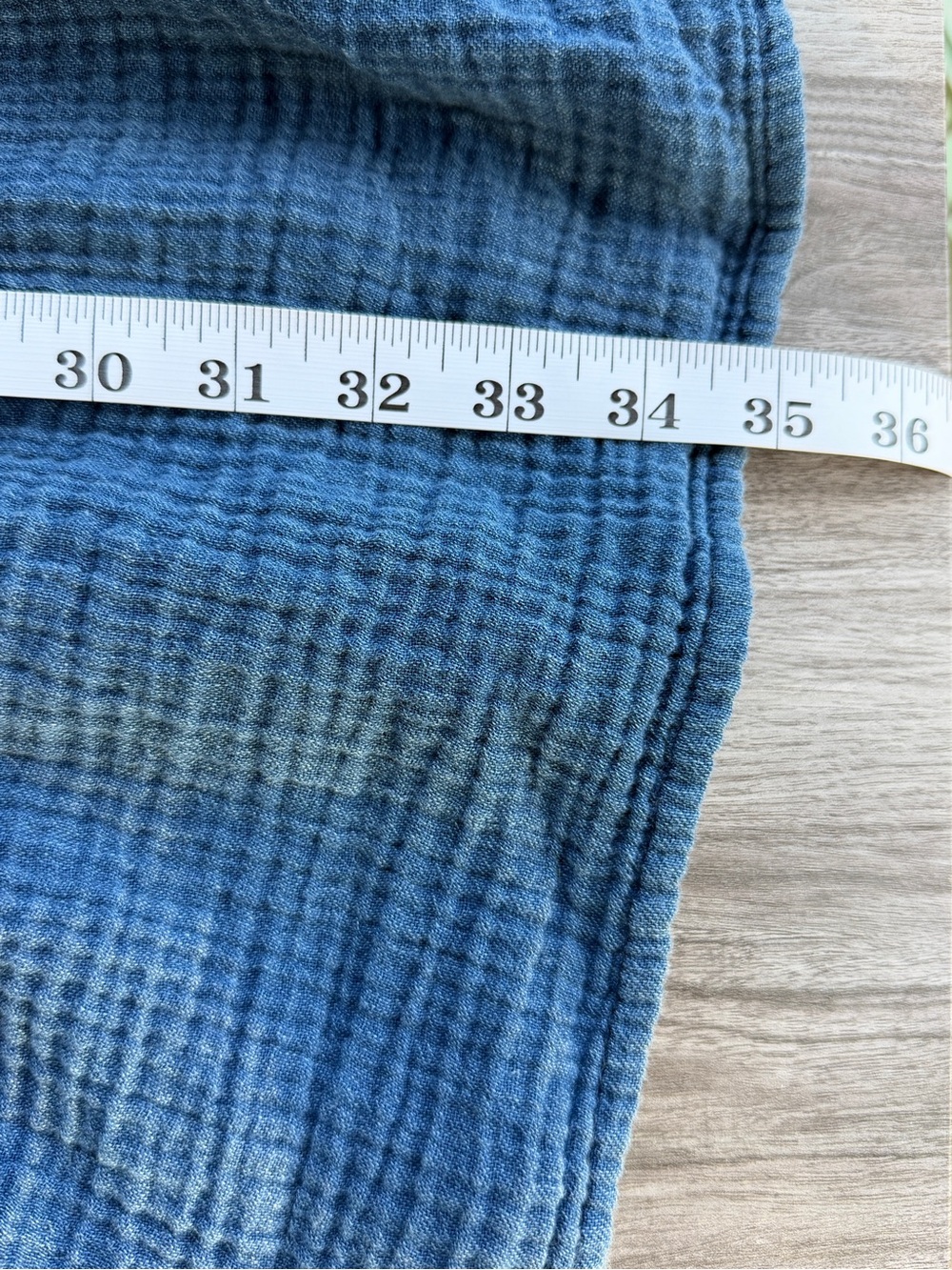 GAP Blue Crinkle Cotton Double Gauze Ruffle Button Front Mini Dress Sz Medium - Picture 12 of 13